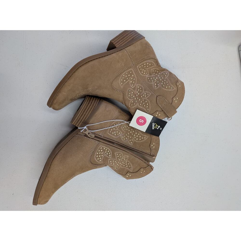 Class Club Girls Western Ankle Boots Tan Faux Suede Studded Booties Size 5